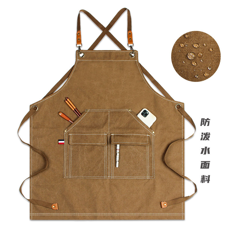 网红同款围裙帆布加厚款防水高档中餐厅厨师奶茶店工作服印字logo|ms