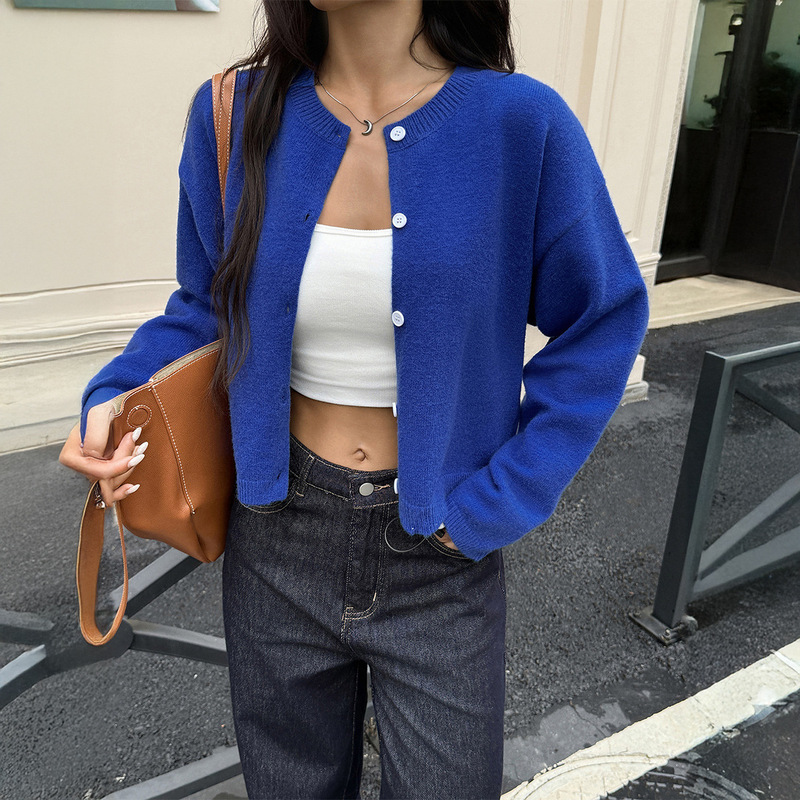跨境 欧美Y2K辣妹纯色纽扣长袖衬衫毛织女装2025秋冬亚马逊独立站|undefined