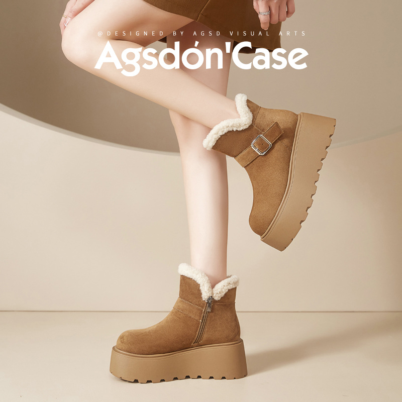 Botas de nieve de fondo grueso para mujeres 2025 nuevas botas de algodón de invierno de lana gruesa de pan