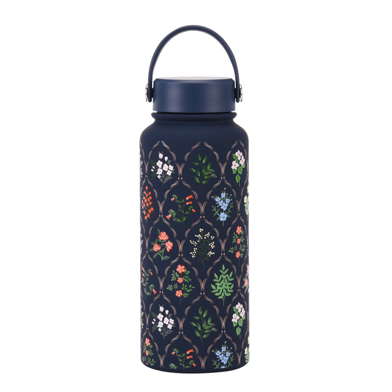 Nueva Botella de Agua Deportiva Aislada de 1 Litro, Boca Ancha, Portátil, al Vacío, para Exteriores, con Estampado, para Mujer, 2026