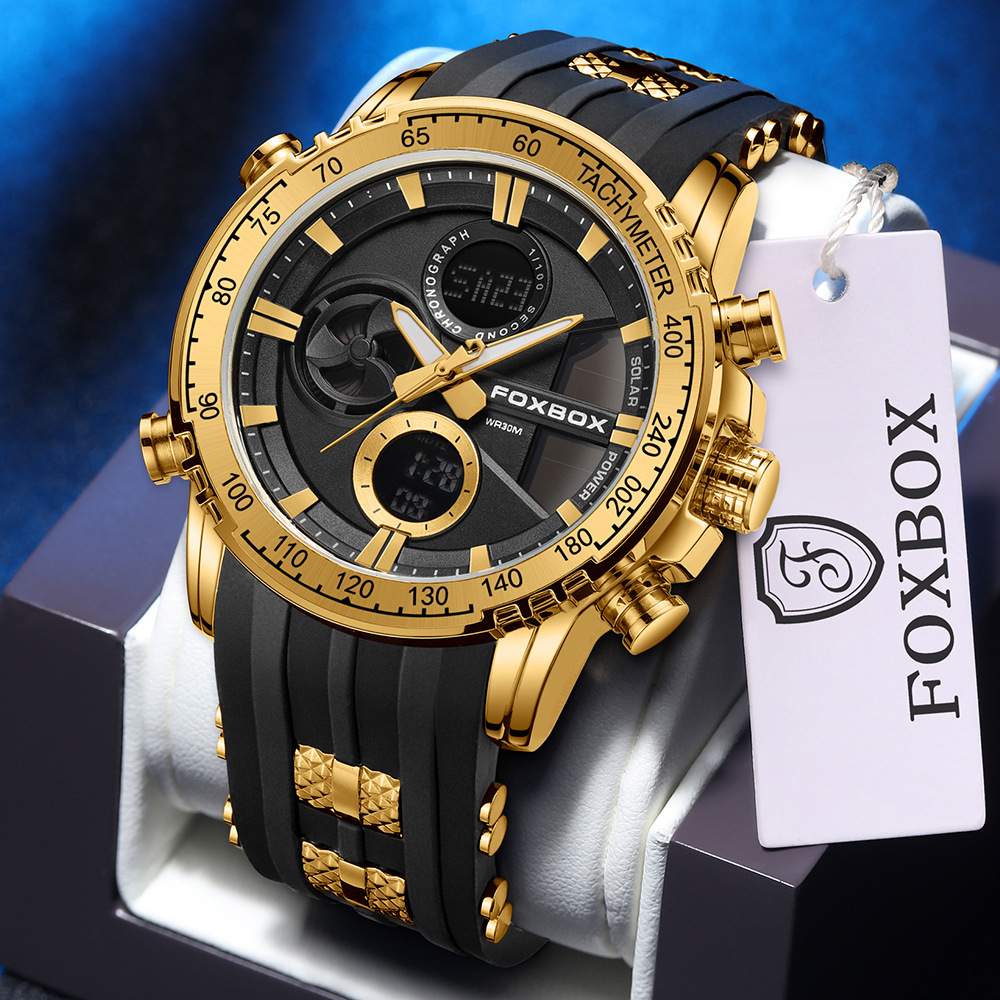 FOXBOX moda doble pantalla reloj electrónico deportivo tendencia de hombre gran dial estudiantes reloj de luz nocturna impermeable 0066