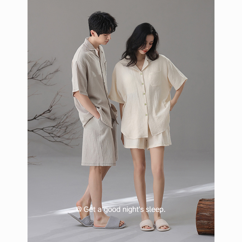 [Class a Double-Layer Gauze] Couple's Pajamas for Women, Summer Breathable Soft Cotton Gauze, Men's Home Wear Set a