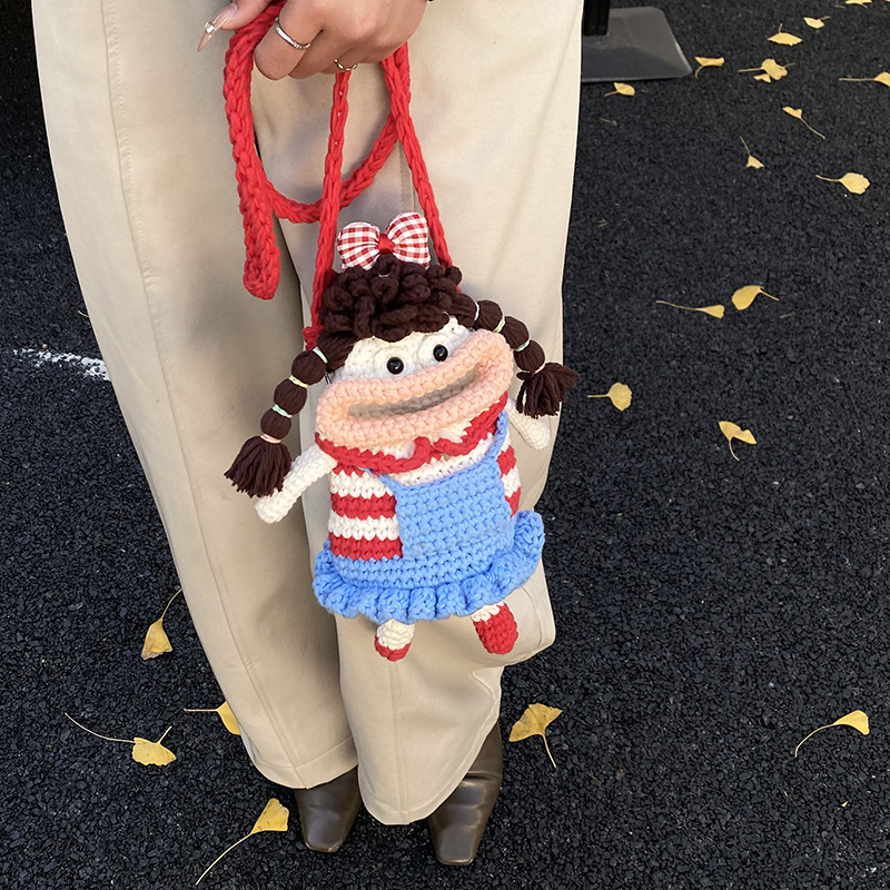 Muñecas feas y bonitas, bolsas de hombro para niños y niñas, bolsas de gancho de lana hechas a mano, bolsas para bebés, bolsas para niños de otoño y invierno