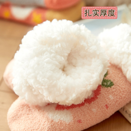 Autumn and winter baby and children's warm thickened plus velvet toddler socks sleep socks non-slip bottom Christmas floor socks