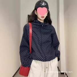 跨境波点连帽冲锋衣防晒外套女夏日穿搭宽松休闲薄款气质开衫上衣