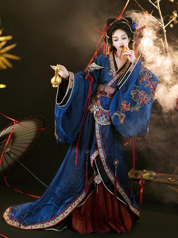 オリジナル漢服女性の戦国ローブ [蛇の精霊] 魏、晋、南北朝中国風の妖精の襟古代衣装ストレート裾|undefined