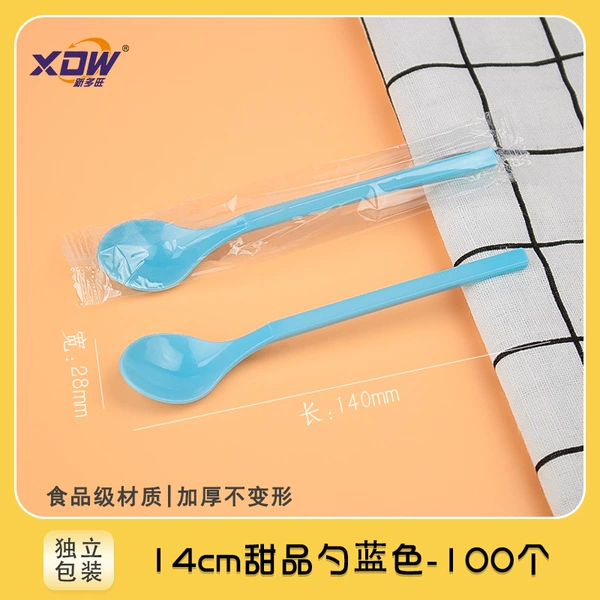 100 independent packaging 14 cm blue dessert spoons 100