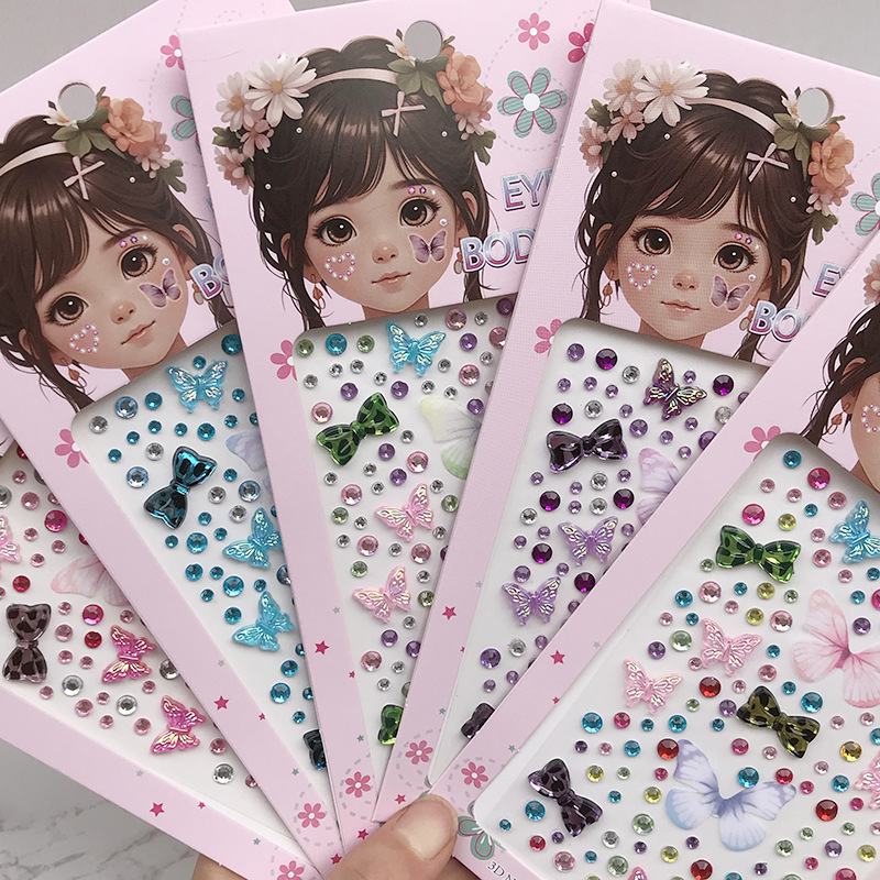 Children's Performance Stereo Tulle Butterfly Face Stickers Diamond Stickers Eye Makeup Bright Diamond Face Decoration Facial Jewelry Diamond Stickers