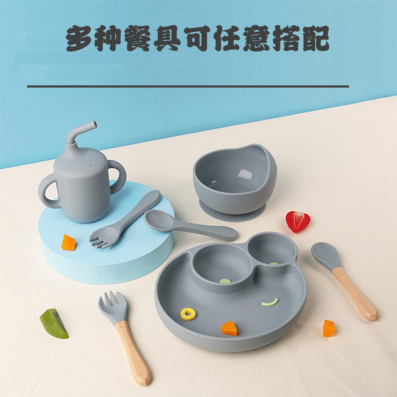 Silicone Tableware Baby Bib Suction Plate Bowl Soft Spoon Fork Infant Food Bowl Complementary Food Training Suction Cup