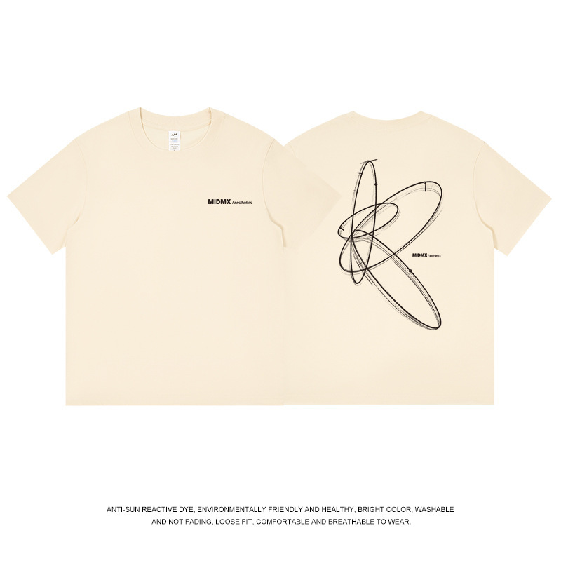 全国トレンド幾何学模様プリント Tシャツメンズ夏 ootd 白半袖コットンラウンドネックトップ女性 ins トレンド卸売|undefined