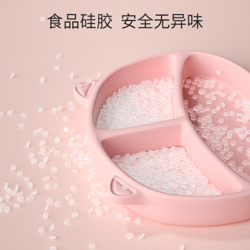 Baby meal plate, baby suction cup, children's silicone straw, food bowl, anti-fall grid plate, training spoon tableware set