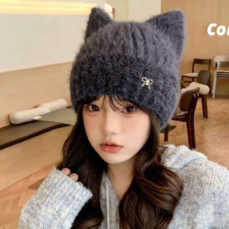 帽子女针织帽秋冬季可爱猫咪耳朵保暖套头帽弹力毛线帽户外包头帽|undefined