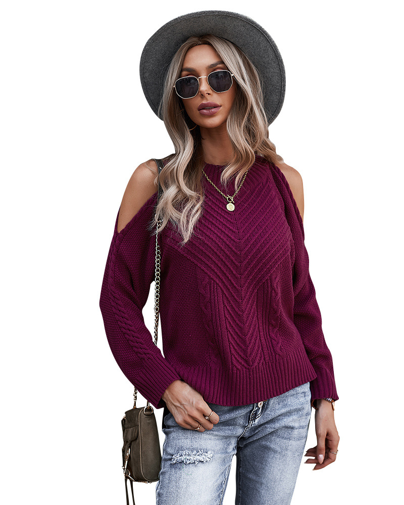 women s solid color off-shoulder long-sleeved thick sweater nihaostyles clothing wholesale NSDY73972