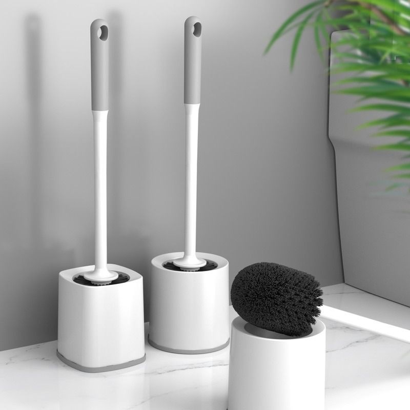 Household No Dead Angle Bathroom Long Handle Wall-mounted Cleaning Set Round Base Toilet Brush Magic Tool_voghion.com