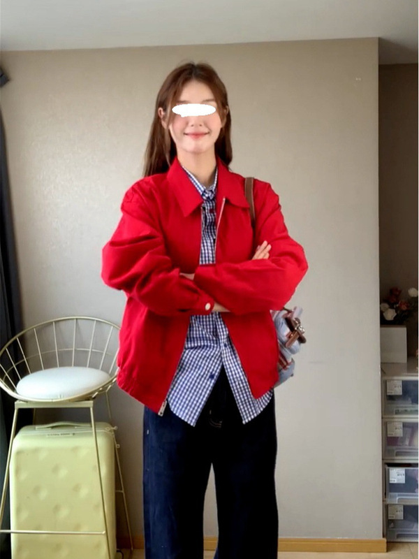 美式复古红色哈灵顿夹克外套女秋季2025新款小个子早秋休闲上衣潮|undefined