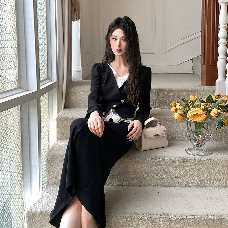 Качественный черный комплект, юбка, стиль Chanel, качественный стиль