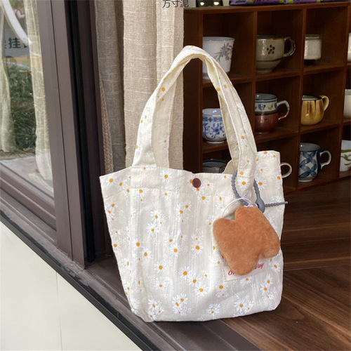 Japanese and Korean Ins New Small Floral Top Handle Bag, Girl's Heart Convenient Mini Flower Top Handle Bag Casual Cute Women