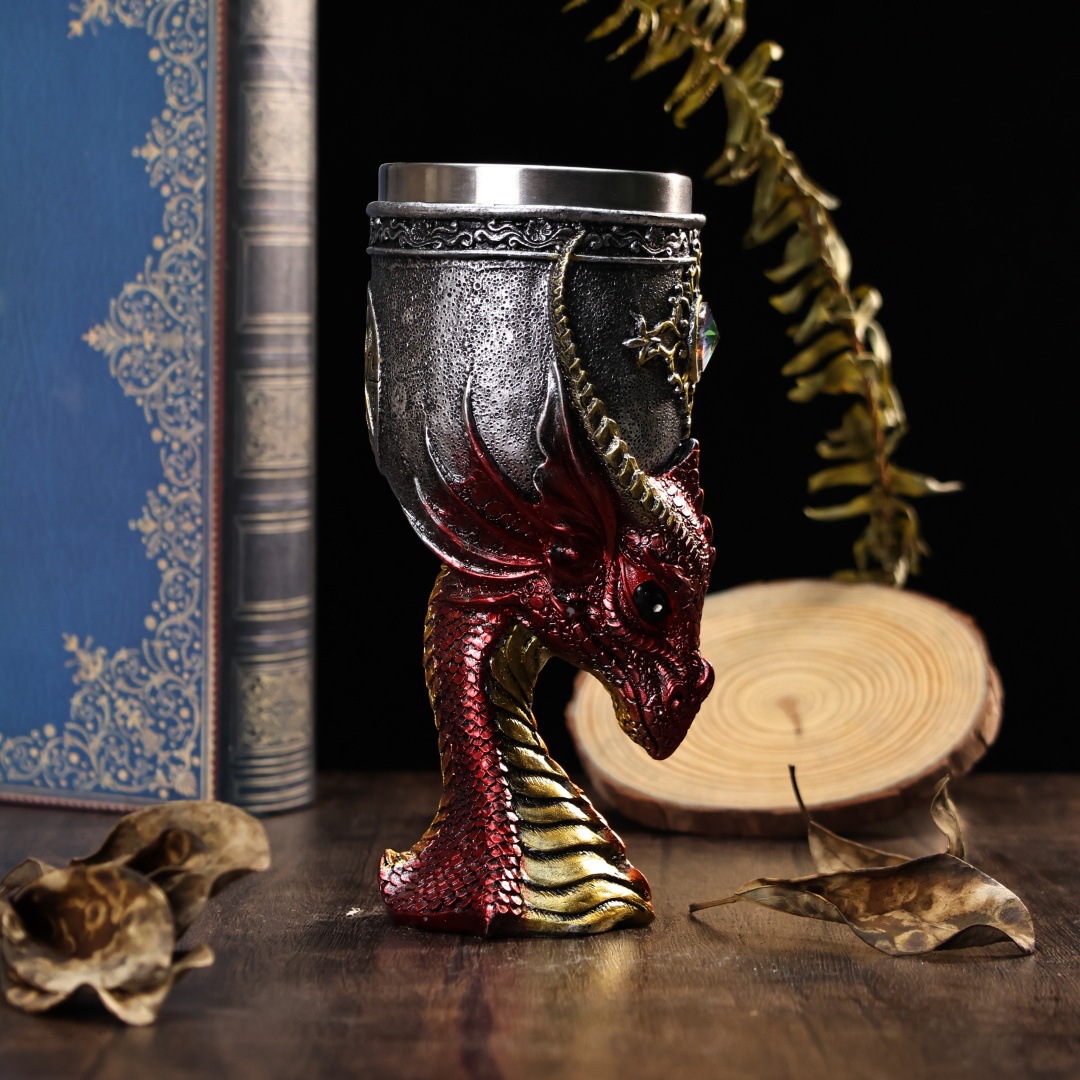 Gran dragón occidental, taza de hielo y fuego, taza de vino de acero inoxidable 3D, taza de vino de grifo tridimensional