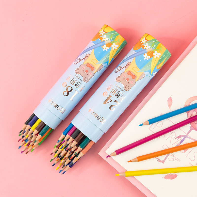 Oil-Based Plastic Colored Pencils for Elementary School Students, Drawing Stationery, Children's Supplies Wholesale, Cartoon Barrel-Packed Cultural Pens