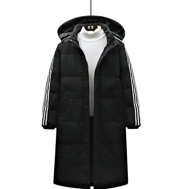 2024 зимний пуховик для мужчин и женщин длинная пара с капюшоном с тремя полосами белого утиного пуха утолщает теплое пальто