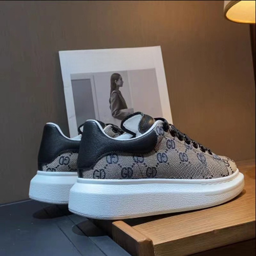 McQueen Women's  New Versatile Embroidered Canvas Shoes Korean Style Trendy Casual Men's Shoes Breathable Lift-Off Shoes