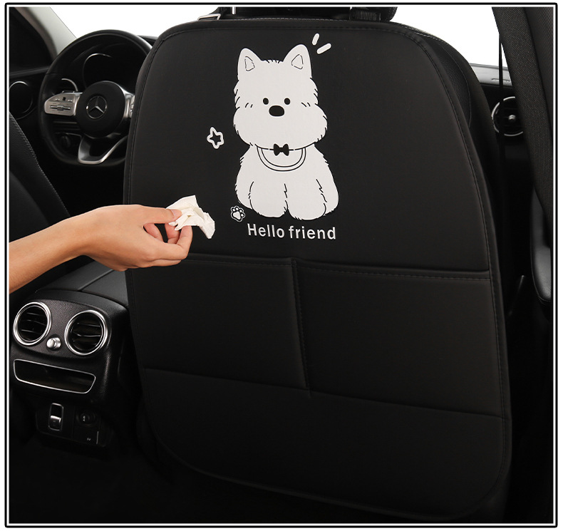Puppy Lady Cute Cartoon Car Seat Back Anti-Kick Pad Car Seat Rear Anti-Fouling Pad with Storage Strap