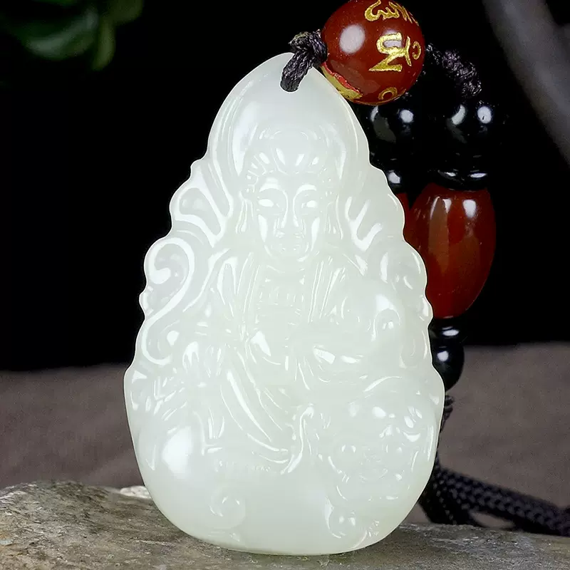 新疆和田玉守护神吊坠批发生肖兔本命佛文殊菩萨玉挂件一件代发