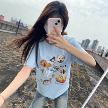 印花上衣服女纯棉短袖T恤欧美尾货青少年初中字母情侣装街头外贸