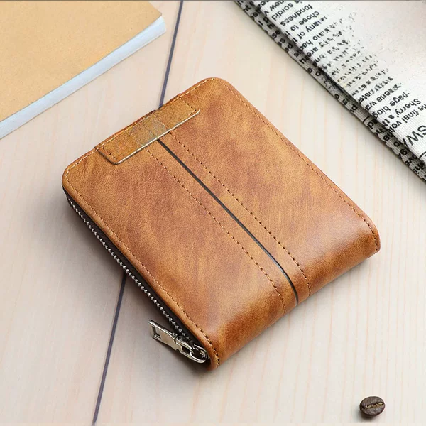 Korean Style Fashionable Men's Short Wallet, Classic Popular Horizontal Style, Large Capacity Zipper, Multiple Card Slots, Business Wallet