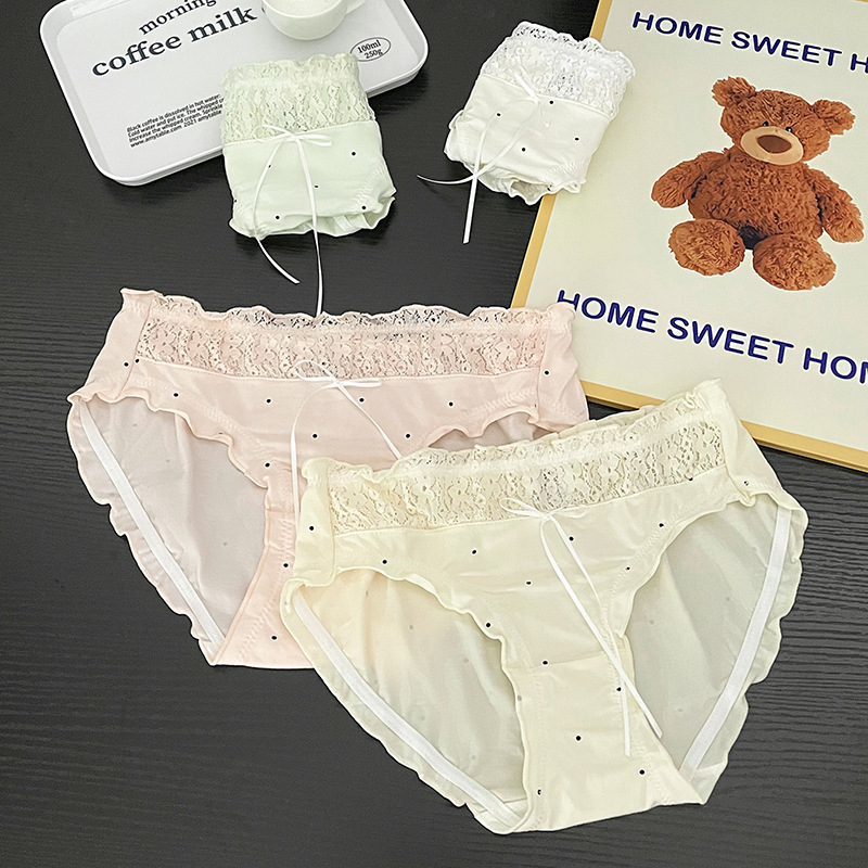 Sweet Lace Mesh Splicing Pure Cotton Underwear Women's Mid-Waist Hip Pure Cotton Crotch Briefs Are Fashionable and Comfortable Sweet Lace Mesh Splicing Pure Cotton Underwear Women's Mid-Waist Hip Pure Cotton Crotch Briefs Are Fashionable and Comfortable