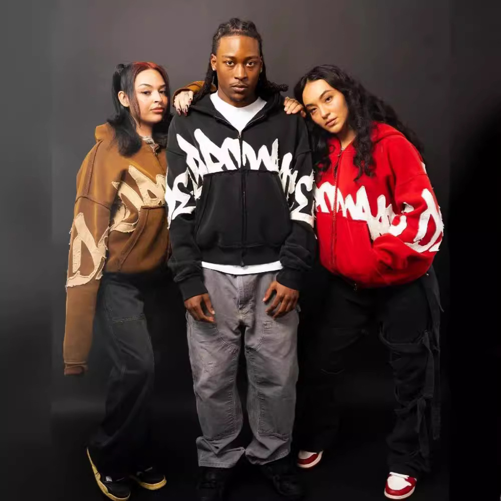 Herrenbekleidung Mode Sweatshirts Neue Tops Stickerei Trendy Persönlichkeit Straße Lose Strickjacke Sweatshirt_voghion.com