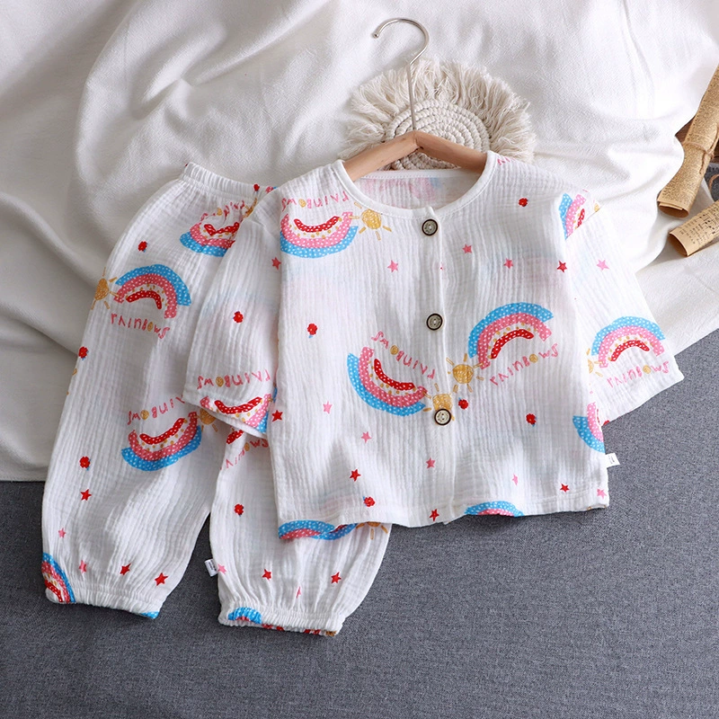 Children's summer thin set for boys, cotton gauze pijama, children's clothing