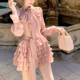 莉莉丝小姐 温柔别致浪漫风雪纺薄纱收腰显瘦蓬蓬裙气质高腰裙子