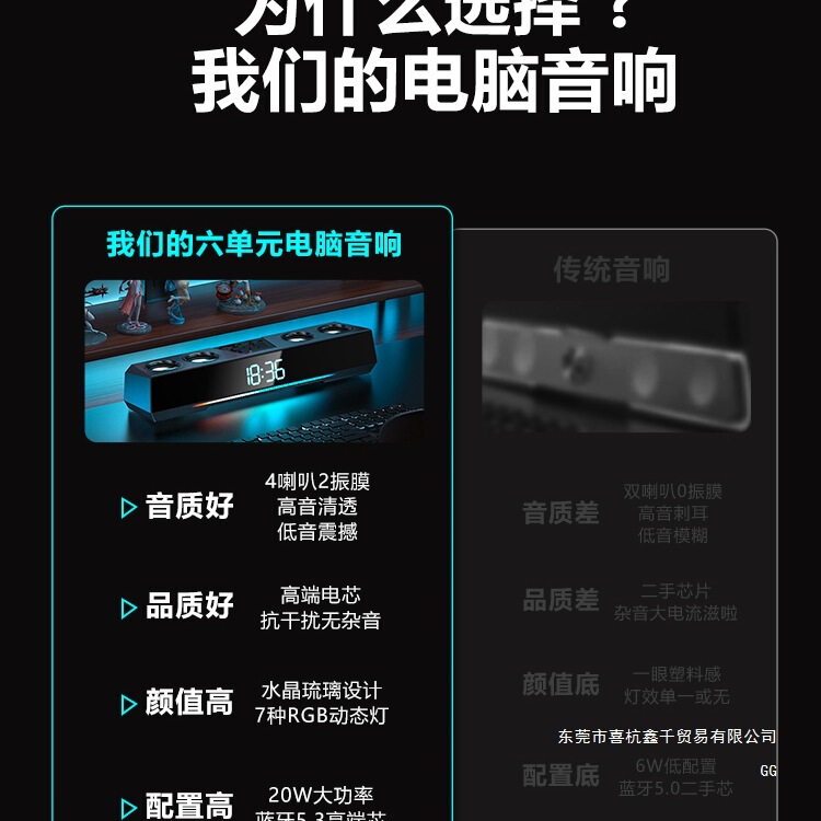 音响台式电脑家用桌面有线游戏电竞音箱发烧级重低音炮长条式喇叭|undefined