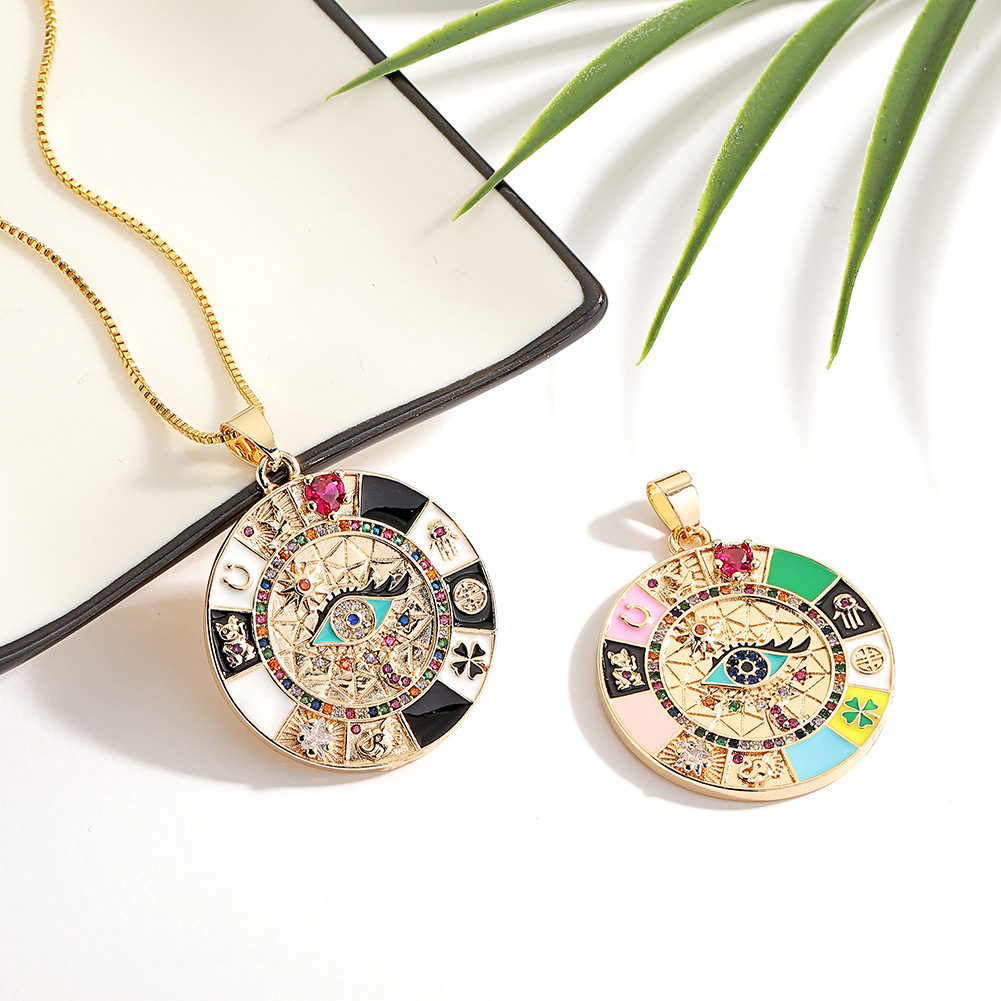 New Evil Eye Pendant Drop Oil Diamonds Geometric Womenu0027s Copper Necklace