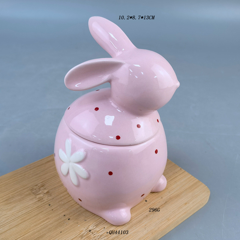 [Pascua] Tarro de conejo lindo personalizado hecho a mano cerámica conejito de Pascua decoración simple accesorios para el hogar