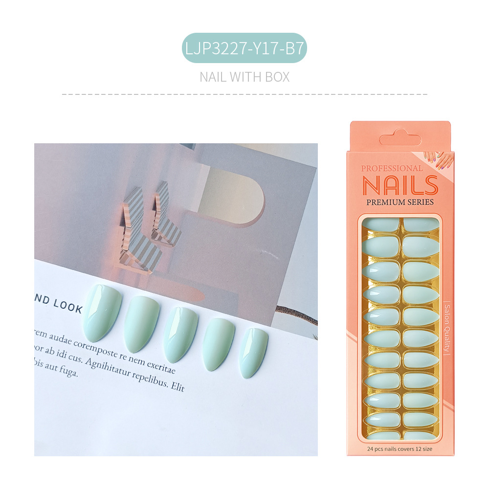Uñas postizas removibles de color sólido brillante, 24 piezas, puntas de uñas largas en forma de almendra en una caja de papel, uñas de longitud media para decoración de uñas.