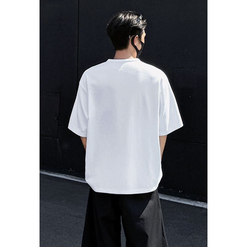 T-shirt da uomo a maniche corte con colletto Henry in maglia waffle, stile retrò americano, traspirante e fresca per l'estate, con spalle scese e vestibilità ampia._voghion.com
