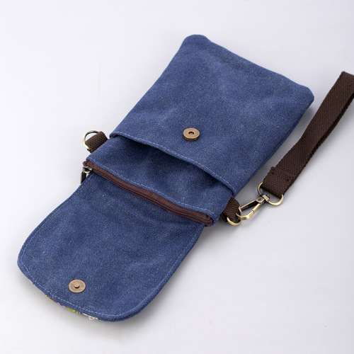 Ethnic-style embroidered canvas bag small square purse women's embroidered shoulder crossbody bag casual versatile coin and phone bag