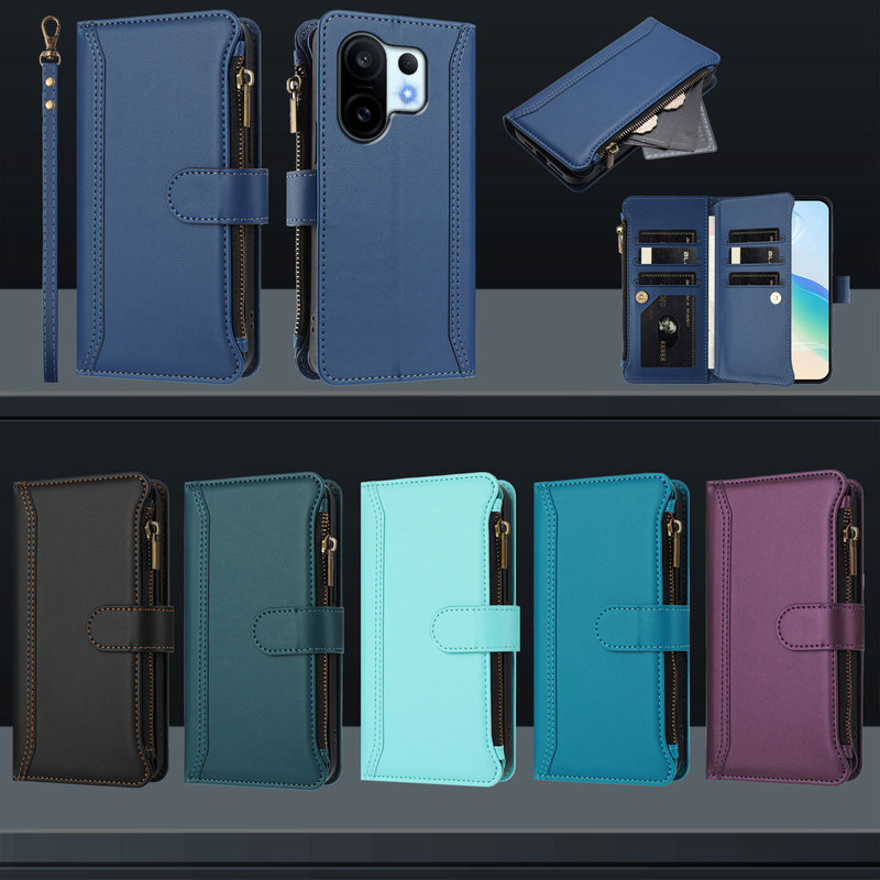 New Model Suitable for Vivo Iqoo 10 Mobile Phone Case Lanyard Zipper Wallet Nine Card Leather Case S30 Pro Mini