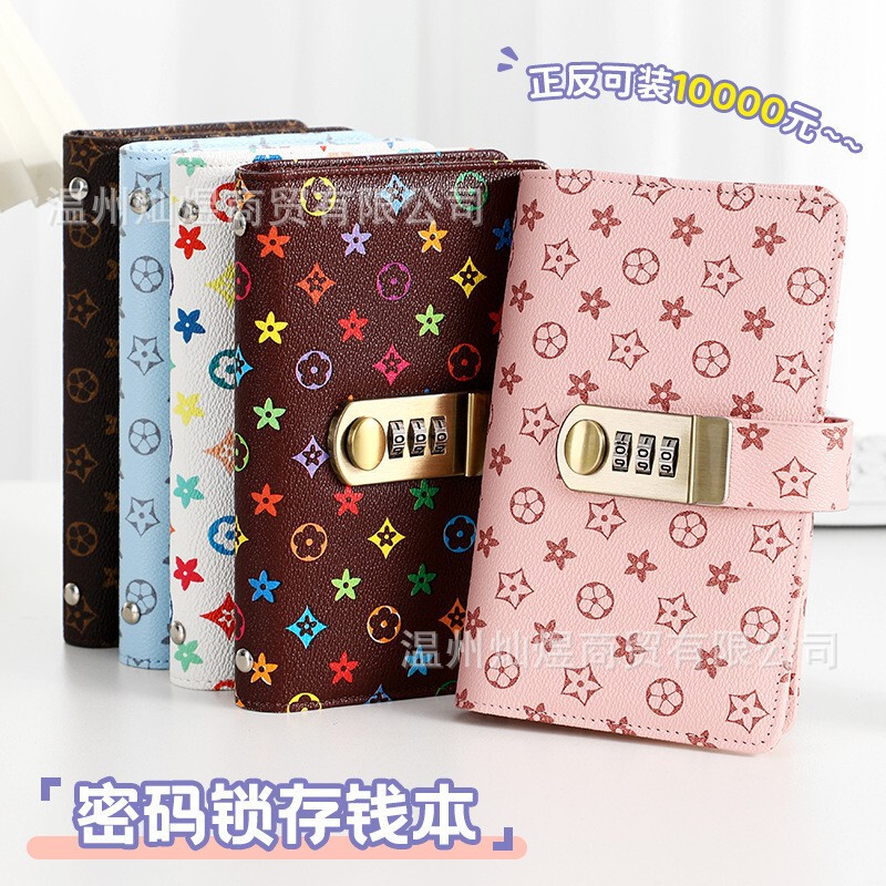 New Cross-Border Money-Saving Wallet A6 Vintage Cash Saving Book with Password Lock, Large Capacity for Holding Cash