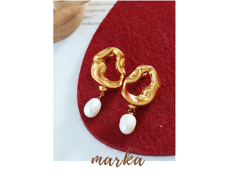 Französische Retro-Licht-Luxus-vergoldete hohle Lava-unregelmäßige Ohrringe für Damen mit Süßwasserperlen-Anhänger, übertriebene Ohrringe_voghion.com