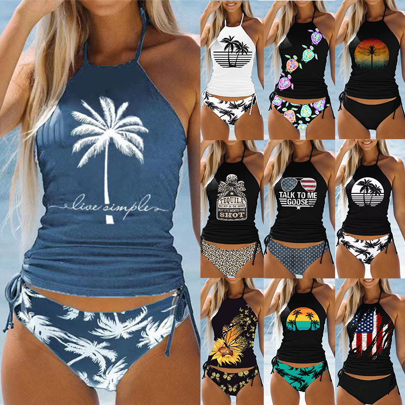 140g Weight Sexy Feel Of Sensation Low Waist Panties Waist Women's Tree Flower Backless 2 Pieces Set Bikinis Swimwear