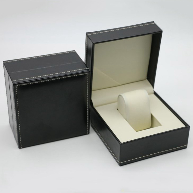 High-End Black Pu Leather Pull-String Watch Box Flip Watch Storage Bracelet Jewelry Gift Display Packaging Watch Box