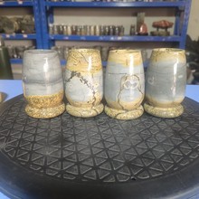 跨境批发天然国画石花瓶笔筒餐桌客厅摆件原石打磨工艺水晶摆件