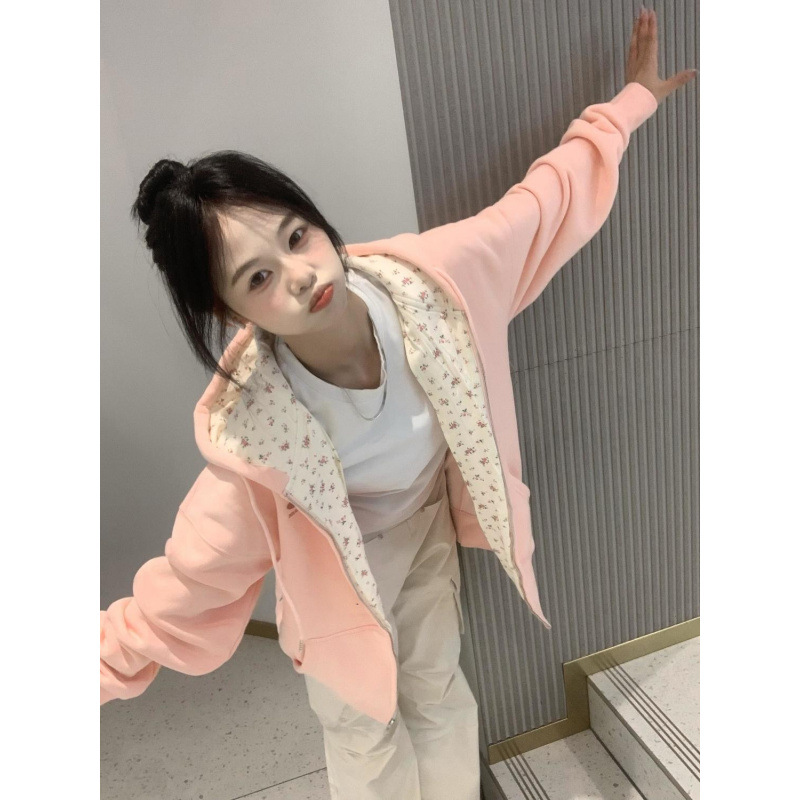 LULU에게 달콤한 여동생 순수한 욕망 인쇄 카디건 후드 여성 INS 기모 한국 코트