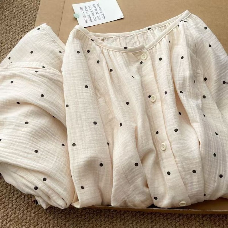韩版少女甜美波点睡衣女春秋季新款圆领长袖长裤可外穿家居服套装|undefined