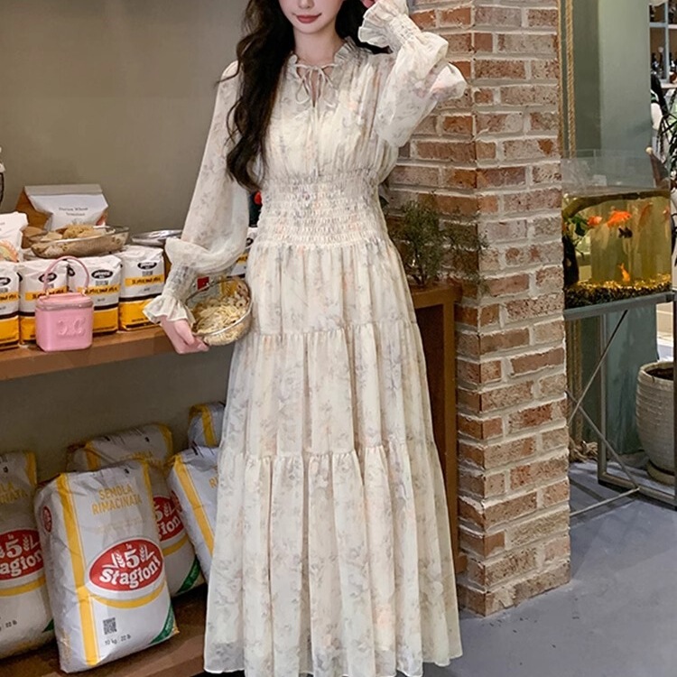 Super Nice, Sexy and Beautiful Tea Break French Dress, Retro Slimming Look and Fashionable British Style Floral Skirt 2025 Spring