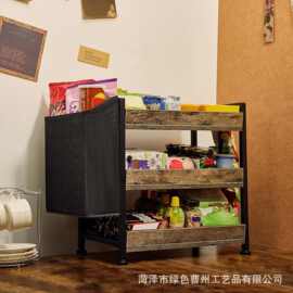 跨境木制水果零食收纳架铁艺结合多层薯片置物架木质蔬菜整理架