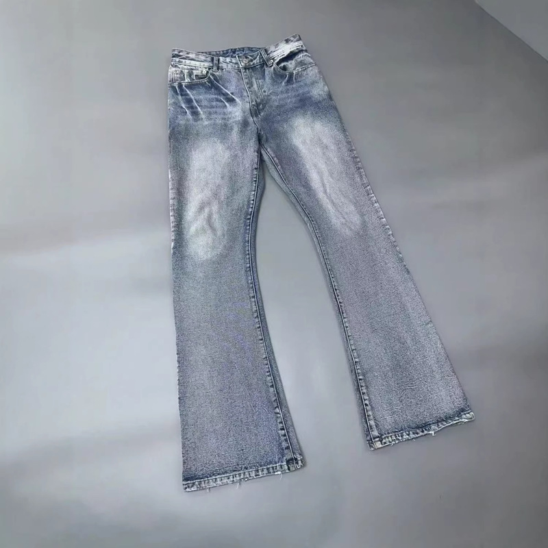 Paris Style Flared Lost Video Ice Blue Wash Destruction Slave Jeans clean fit